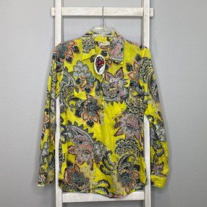 NWT Yellow Floral Paisley Tunic Button-Up M